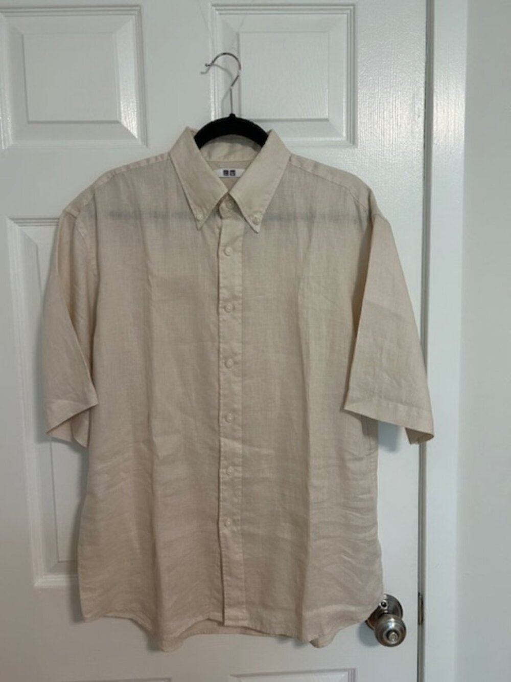 UNIQLO U Men’s 100% Linen Button-Down Short Sleeve Shirt Beige Size M
